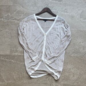 H By Halston White/Metallic Gold V-Neck Sweater Women's Top Size XS